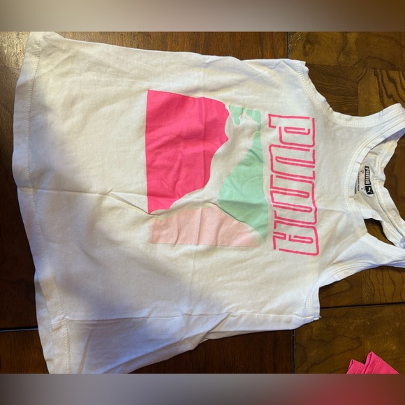 PUMA Kids White and Pink Tank Top & Shorts Set - Picture 4 of 6
